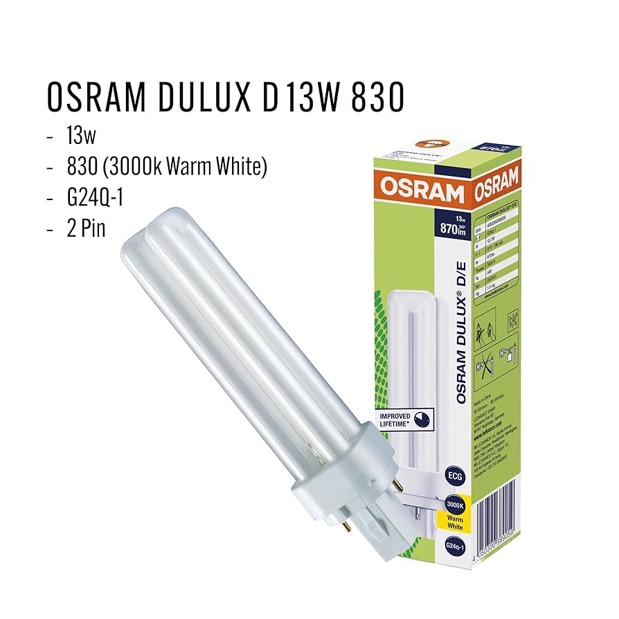 Osram 13W Dulux-D 2-Pin G24d-1 Cap 840 [4000K] Cool White